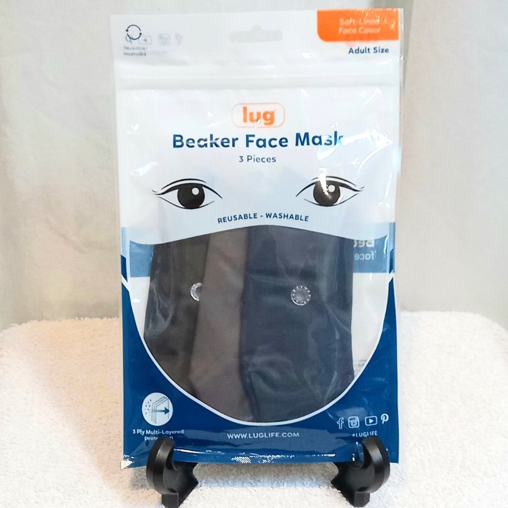 LUG Beaker Face Mask 3pk Soft-Lined Face Cover - Adult Size - Dark Solids - NEW